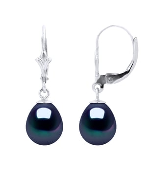 Pendientes - Gold White 750 milésimas - Pearas cultivadas de agua Sweet Pear 8-9 mm - Negro - Sistema de ruptura - Entregado en un caso con un certificado de autenticidad y una garantía internacional - Todas nuestras joyas están hechas en Francia.