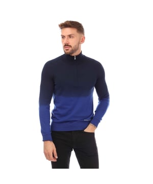 Mens BOSS x Porsche Gesso Half-Zip Sweater in blue.- Stand-up collar.- Zip fastening.- Ribbed cuffs and hem.- Regular fit.- 100% Cotton.- Ref: 504892070433