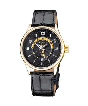 Giromondo, que en italiano significa trotamundos, es el compañero de gran potencia por excelencia de la jet-set. Diseñado para ofrecer un rendimiento superior en cualquier lugar, este reloj de cuarzo de 42 mm es la declaración más audaz del GV2 hasta el momento. El movimiento de cuarzo suizo GMT impulsa la caja de 42 mm con fondo de exhibición y correa de cuero italiano genuino. No debe confundirse con un Maserati o un Ferrari, este modelo de lujo italiano puede llevarte a cualquier parte. Giromondo de GV2: rendimiento y tecnología hechos para moverse. GV2 42306 Reloj de cuarzo suizo Giromondo para hombre Reloj de cuarzo suizo GV2 para hombre de la colección Giromondo Caja IPRG de 42 mm con esfera negra y formato de 24 horas en la esfera interior Corona push-pull, fecha a las 6 en punto Fondo de exhibición Correa de cuero italiano genuino negro con hebilla Cristal de zafiro antirreflectante Resistente al agua hasta 50 metros/5 ATM Movimiento GMT de cuarzo suizo, Ronda 515