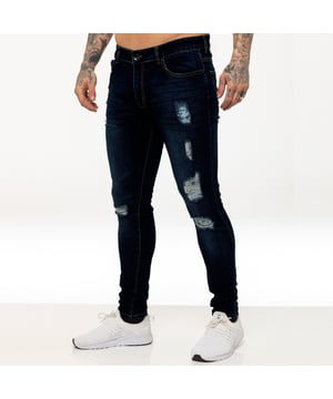 Enzo Mens Super Skinny Stretch Ripped Distressed Jeans With Zip Fly fastening. 2 Front, 2 Back pockets and 1-coin pocket, Branded buttons and rivets.