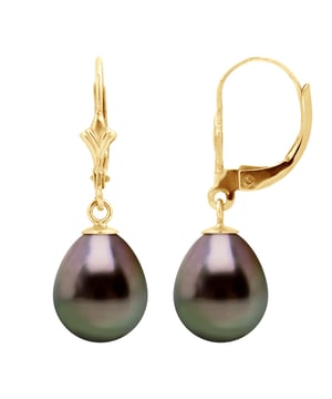 Ohrringe aus Gold 375 und echter Tahiti-Perle in Birnenform 9-10 mm Break System - Unser Schmuck wird in Frankreich hergestellt und wird in einer Geschenkbox mit Echtheitszertifikat und internationaler Garantie geliefert