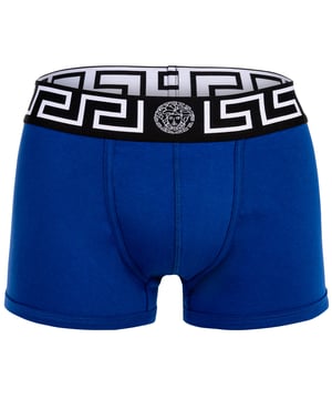 Elegante Herren Boxer Shorts der Marke VERSACE. Hochwertige einfarbige Unterhosen. Greca-Muster und Medusa-Motiv am elastischen Bund.