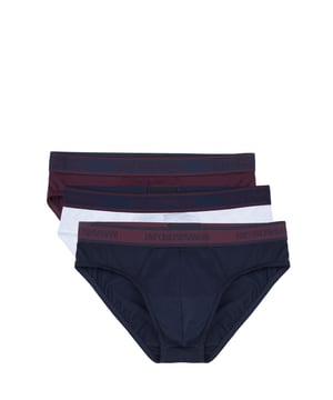 95% algodón, 5% elastano; Calzoncillos Emporio Armani, paquete de 3; Modelo: 1117348A71754835; Mezcla de algodón de alta calidad; Logotipo de Emporio Armani en la cintura elástica; 1 x azul marino, 1 x burdeos, 1 x blanco