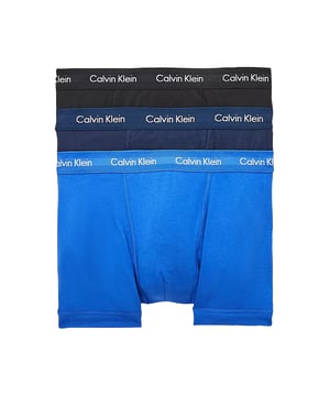 Calvin Klein 3 Pack Men's Trunks. So your into the classics? This classic design features a medium rise waist. Perfect for everyday wear thanks to the soft cotton blend fabric, with enough stretch to ensure a superior fit. Completed with the iconic logo waistband.