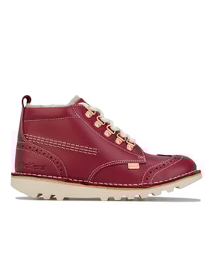 Children Girls Kickers Kick Fur Hiker Boots in cherry red.<BR><BR>- Smooth leather uppers.<BR>- Lace closure.<BR>- Inner zip and heel tab for easy on - off.<BR>- Classic brogue detailing at toe and heel.<BR>- Rose gold tone eyelets and brand tabs.<BR>- Padded collar and tongue with cosy faux fur lining.<BR>- Iconic Kickers fleurette and tabs.<BR>- Kickers branding at tongue and side heel.<BR>- Durable rubber outsole.<BR>- Leather upper  Textile lining  Rubber sole.<BR>- Ref: 1-15645
