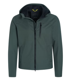 100% poliéster; chaqueta Geox;  Modelo: M1223LT2550F1611;  Mano de obra de alta calidad;  Ligeramente ajustado a la figura;  Dos bolsillos laterales con botones de presión, un bolsillo en el pecho con cremallera;  cremallera bidireccional;  cuello alto con capucha;  Detalles del logotipo Geox