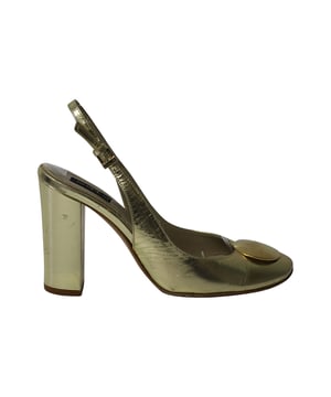 VINTAGE, RRP AS NEW
These magnificent pumps are from Etro. They've been crafted from metallic leather and styled with round toes, slingbacks and block heels. The sandals carry a beautiful gold shade and they'll beautifully complete all your evening ensembles.

Etro Block Heel Metallic Slingback Pumps in Gold Leather
Material: Leather
Color: Gold
Size: IT37/US7/UK4
Condition: Good
Sign of wear: Moderate wear on soles; Some marks on heels and insoles; Shallow creases on vamps
SKU: 179240