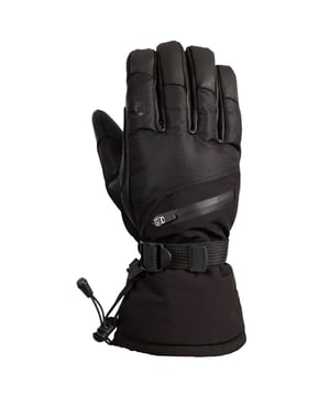 Material: Polyamide, Polyester, PU. Filling: Polyester. Fabric Technology: Breathable, Durable, Hardwearing, Waterproof. Design: Plain, Text. Waterproof Rating: 10000mm. 5000g/m²/24hrs. 1 Zip Pocket, Leather Fingertips, Leather Palm, Nose Wipe. Fastening: Adjustable Buckle, Toggle.