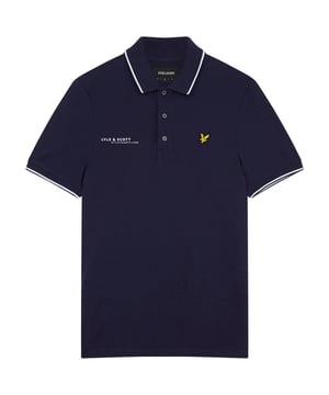 Polo Lyle & Scott azul marino, logotipo de la marca bordado en el pecho izquierdo, polo liso, color azul marino, polo liso, cierre de botones, terminaciones de mangas elasticas, 97% algodon, 3% elastano, polo azul marino