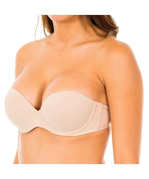 Strapless bra from Calvin Klein. 
 Sand color. 
 Padded cups and underwire. 
 Matching elastic straps and transparent, optional. 
 Elastic sides to tone with reinforcing rod insertion. 
 Side with silicone strips on the inside stop, for better grip. 
 Snap closure in the back three positions. 
 Tone seams views. 

 Composition: 
 - 78% Nylon. 
 - 22% Lycra. 

 Washing Instructions: 
 - Wash up to 40 ° C. 
 - Iron at medium temperature, max. 110. 
 - No permits tumble. 
 - Do not bleach. 
 - Not allowed dry cleaning. 

 Equivalence Size: 

 FR US UK IT 
 30 80 65 30 
 32 85 70 32 
 34 90 75 34 
 36 95 80 36 
 38 100 85 38