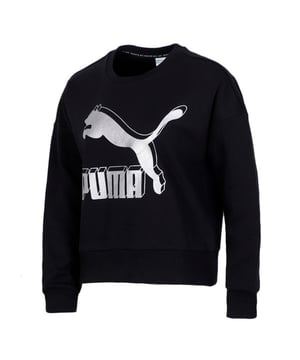 Puma Womens Classics Logo Metallic Crew Sweatshirt Black 597405 71