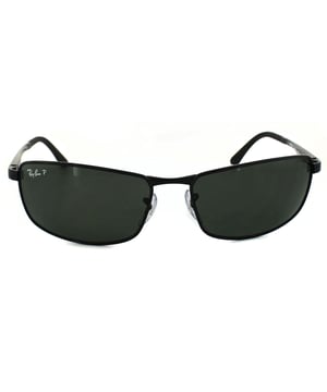 Ray-Ban Sunglasses 3498 002/9A Black Polarized Green are a classic wrapped pair of sporty Ray-Ban sunglasses with tapered metal sides with that sleek sharkfin shape that is Ray-Ban's hallmark..