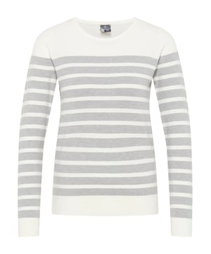 De klassieke maritieme look staat stijlvol centraal bij DreiMaster Maritim, hier presenteert het label een gestreepte trui die nooit uit de mode zal raken. Het is gemaakt van een zeer zachte, elastische viscose-armmix die ontspannen is maar toch zijn vorm behoudt. Draag French chic casual met denim shorts in de zomer of met elegante broeken en blazers als de dagen wat koeler zijn.  Gebreide trui