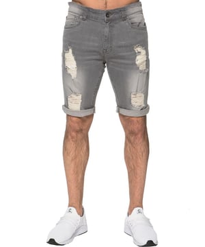 Enzo / Kruze Mens Skinny stretch denim shorts In Grey, 99% Cotton, 1% Elastane, Super stretch skinny fit, 5 bolsillos con 1 bolsillo para monedas, botones y remaches de marca, cierre Zip Fly, lavable a máquina, Ideal para ocasiones casuales.