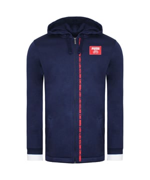 Chaqueta de chándal con capucha para hombre Puma Rebel Block de manga larga con cremallera azul marino 852401 06