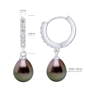 Kreolische Ohrringe mit echten TAHITI-Zuchtperlen 8–9 mm – und 12 Zirkonia – Kreolischer Verschluss – Silber 925 rhodiniert – Lieferung mit Echtheitszertifikat und internationaler Garantie – HERGESTELLT VON UNSEREN FRANZÖSISCHEN JUWELIEREN