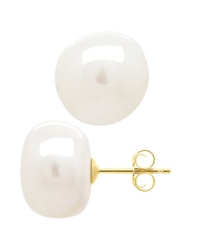 Ohrringe aus Gelbgold – Echte Süßwasser-Zuchtperlen im Barockstil 12–13 mm – FARBE NATÜRLICH WEISS – Butterfly-Verschluss aus SILIKON-Gold / Patentierter Sicherheitsverschluss – Lieferung mit Echtheitszertifikat und internationaler Garantie – HERGESTELLT IN FRANKREICH