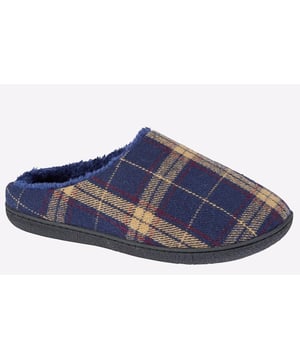 Slip into sumptuous comfort with these Zedzzz men's slippers, presented in a classic navy upper with a complimentary yellow and red check pattern, and complete with a soft velour lining.- Check Textile upper
- Soft velour lining
- Slip on mule silhouette
- Textile Covered TPR Sole