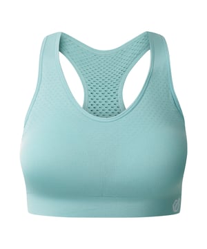 Material: Elastane, Nylon, Polyamide, Polyester. Fabric: Mesh, Q-Wic, Stretch. Design: Logo, Plain. Fabric Technology: Antibacterial, Moisture Wicking, Quick Dry, SeamSmart Technology. Medium Support, Removable Padded Cups, Seamless, Shaped Cups. Back Style: Racerback. Neckline: Scoop. XS: 27 in. S: 29 in. M: 31 in. L: 32 in. XL: 34 in.