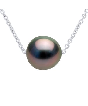Halskette aus echter TAHITI-Zuchtperle, rund 8–9 mm – Kette Forçat mit Diamanten besetzt aus Silber 925, rhodiniert, rhodiniert – Länge 42 cm – Lieferung mit Echtheitszertifikat und internationaler Garantie – HERGESTELLT IN FRANKREICH
