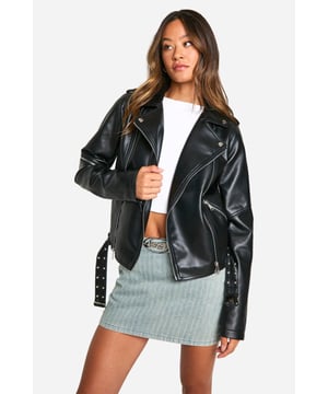 Edgy biker-style jacket with asymmetrical zip closure
        Notched lapels and silver-toned hardware for a classic look
        Belted detail at the waist for a customisable fit
        Long sleeves with zipped cuffs for added flair
        Tailored specifically for tall frames
    
    Make a bold statement with this sleek biker jacket, designed to complement your tall silhouette. The asymmetrical zip and notched lapels create a classic rebellious aesthetic, while the belted waist detail allows you to cinch in your shape for a flattering fit. Perfect for adding an edge to any outfit, this versatile piece can be styled for various occasions. Pair it with a crisp white tee and denim mini skirt for a casual daytime look, or throw it over a bodycon dress and ankle boots for a night out with friends. The zipped cuffs and silver-toned hardware add extra interest, making this jacket a go-to choice for those who want to inject some attitude into their wardrobe. Whether you're heading to a gig or meeting mates for brunch, this biker jacket will ensure you're always dressed to impress.