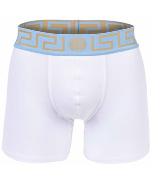 Elegante Herren Boxer Shorts der Marke VERSACE. Hochwertige einfarbige Unterhosen. Greca-Muster und Medusa-Motiv am elastischen Bund.