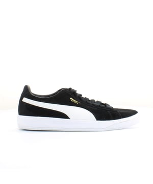 Puma Suede encender los entrenadores de encaje para hombre de cuero negro 364069 02