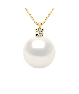 Halsketten-Schmuck 0,02 ct (1 x 0,02 ct) Gelbgold und echte Süßwasser-Zuchtperle rund 10–11 mm – Qualität AA – Farbe Naturweiß – Kette aus venezianischem Gelbgold / Länge 42 cm – Lieferung mit Echtheitszertifikat und international Garantie HERGESTELLT IN FRANKREICH -