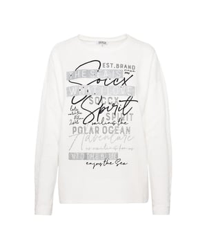 Dit lichtgewicht sweatshirt voor dames van SOCCX heeft coole ontwerpdetails. Een ton-sur-ton logopuff print met glittereffect loopt van de schouder naar de mouw. Er staat nog een print op de voorkant en een kleine labelprint op de achterzoom. Het sweatshirt heeft alleen smalle boorden aan de mouwen en is zeer comfortabel.