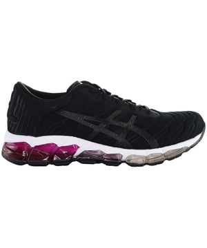 The Asics Gel-Quantum 360 5 Women's Black Trainers are high-performance athletic shoes designed to provide exceptional cushioning, support, and style for active women. These trainers are thoughtfully crafted to cater to your fitness and lifestyle needs. Here are the key features of these exceptional black trainers:

 Premium Quality Construction:  Crafted from high-quality materials, these trainers offer durability, comfort, and support. The upper is typically made of synthetic materials and breathable mesh for a comfortable fit.

 Sleek All-Black Design:  The trainers are presented in a sleek all-black colorway, symbolizing a modern and versatile style. Black is a popular choice for athletic shoes as it complements various workout gear and outfits.

 Lace-Up Closure:  The trainers feature a traditional lace-up closure, allowing for a secure and customizable fit. This ensures that your feet remain well-supported during various activities.

 Gel Cushioning Technology:  Asics' Gel cushioning technology is integrated into the sole of the trainers. This technology provides exceptional shock absorption and cushioning, reducing the impact on your joints during high-impact activities.

 360-Degree Cushioning:  The Gel-Quantum 360 series is known for its 360-degree cushioning technology, which offers comfort and support for the entire foot. This feature ensures a plush and responsive feel with each step.

 Responsive Midsole:  The midsole of these trainers is designed to provide a responsive and cushioned feel, enhancing comfort and energy return during workouts.
