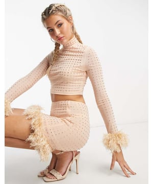 Tops by Miss Selfridge Part of a co-ord set Skirt sold separately High neck Long sleeves Cropped length Slim fitSold By: Asos