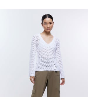 Crochet Detailing, Long Sleeve, Belted Design, V neck