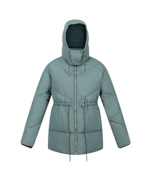 Shell: Polyester. Lining Material: 100% Polyester. Fabric: Baffled, Micro Taslan, Synthetic, Taslan. Lining: Taffeta. Design: Plain. Fabric Technology: DWR Finish, Insulating, Weather Resistant. Neckline: Hooded. Sleeve-Type: Long-Sleeved. Padded, Snug Fit. Cuff: Ribbed. Hood Features: Adjustable, Drawcord, Grown On Hood. Pockets: 2 Lower Pockets. Fastening: Full Zip, Stormflap. Waistline: Adjustable, Drawcord. Sustainability: Eco Friendly, Feather-Free, Made from Recycled Materials. 8 UK: 32 in. 10 UK: 34 in. 12 UK: 36 in. 14 UK: 38 in. 20 UK: 45 in. 18 UK: 43 in. 16 UK: 40 in.