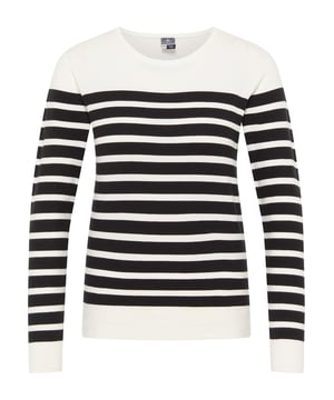 De klassieke maritieme look staat stijlvol centraal bij DreiMaster Maritim, hier presenteert het label een gestreepte trui die nooit uit de mode zal raken. Het is gemaakt van een zeer zachte, elastische viscose-armmix die ontspannen is maar toch zijn vorm behoudt. Draag French chic casual met denim shorts in de zomer of met elegante broeken en blazers als de dagen wat koeler zijn.  Gebreide trui