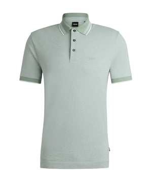 Mens BOSS Oxford Cotton Piqué Polo Shirt with Logo Detail in light green.- Flat knit polo collar.- Three button placket.- Short sleeves with flat knit cuffs.- Stripe trim at collar and cuffs.- Embroidered BOSS logo at left chest.- Standard length.- Regular fit.- 100% Cotton.  Machine washable.- Ref: 50521116373