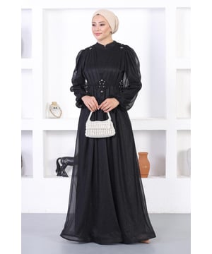 Stoffmerkmal: Hergestellt aus glitzerndem Tüllstoff.Produktmerkmal: Neues Hijab-Modestück der Saison. Gefüttert. Mit Reißverschluss auf der Rückseite für einfaches Anziehen. Der Saum ist plissiert und die Brust ist gerüscht. Verziert mit Spitze an der Taille und den Schultern. Aufgrund von Konzeptaufnahmen kann es zu leichten Farbabweichungen beim Produkt kommen. Das Model trägt Größe 38.Abendkleid Maße