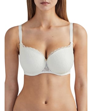 Aubade Roseessence Moulded Half Cup Bra. T-Shirt style with elastic lace trim and band. With elastic straps and an elastic tulle. Finished with Swarovski jewel. The product is hand-wash only.