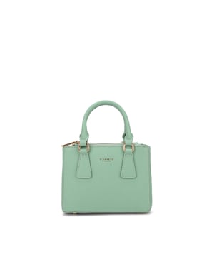 Damenhandtasche mit Reißverschluss. eine mit Reißverschluss-Innentaschen. Eine Vorderseite mit Reißverschluss und eine Rückseite mit Reißverschluss-Außentaschen. verstellbarer und abnehmbarer Schultergurt. Im PU-Griff. ein Innenfach.  Außenmaterial. Innen ungefüttert. Maße: 20,5x15x9 cm. Modeprodukt