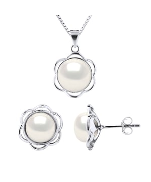 SET COLORI NATURAL WHITE PETAL - Collier Culture Freshwater Pearl button 9-10 mm - Quality AAA + - Chain Maille Venetian Thousandths 925 Rhodium - Length: 42 cm Earrings Cultured pearls Freshwater buttons 8- 9 mm - strollers System - 925 thousandth rhodium - Delivered in a presentation case with a certificate of Authenticity and an International Warranty - All our jewels are made in France.