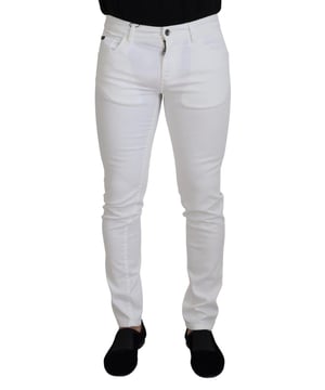 100% authentische Dolce & Gabbana Jeans  
Slim Fit Stil  
Hergestellt in Italien  
Reißverschluss- und Knopfverschluss  
Logodetails  
Weiße Farbe  
Material: 98% Baumwolle, 2% Elasthan  
Dehnbare Stoffqualität