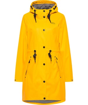 Dieser trendige Regenmantel von ICEBOUND bereichert Ihre Garderobe nicht nur an Regentagen. Die hochwertige Ausstattung begeistert uns ebenso, wie die schlanke, lange Parka-Form mit Taillenkordel und hohem Stehkragen. Das weiche, beschichtete Material hat einen edlen Griff und da die Innenseite aus soften Jersey-Melange besteht, ist ein angenehmes Tragen gewiss. Dank der Polyurethanbeschichtung und der versiegelten Nähte, bietet der Mantel einen zuverlässigen Schutz vor Wind und Wasser. Dazu kommt die große Kapuze, die mit einer robusten Kordel und gravierten Logo-Ösen ausgestattet ist. Der Reißverschluss endet in einem praktischen Kinnschutz und die zwei mit Patten geschützten Eingrifftaschen bieten allerlei Platz. Das markentypische Berg-Logo auf der Brust, ergänzt gekonnt den Gesamtlook .  Regenmantel