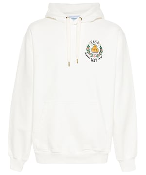 A crest motif is embroidered at the chest of this Casa Way hoodie from Casablanca, referencing the brand's country club-inspired aesthetic.