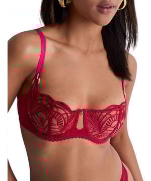 Aubade Vibes Half Cup  Bra. Underwired half cup bra with non padded demi shaped cups, sheer embroidered cups, front keyhole detail and matching briefs available. This product is recommended as hand wash only.