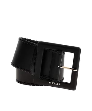 Guess Original Damen Gürtel Schwarz Polyurethan. Authentisches Accessoire der Marke Guess - Design im Streetwear/Sportswear-Stil von Guess - Guess für Damen, modebewusst und perfekt für den Alltag - Gürtel in der Farbe Schwarz lässt sich hervorragend mit dem Rest Ihrer Garderobe kombinieren - bequemer Polyurethan-Material - klassisch - Original -