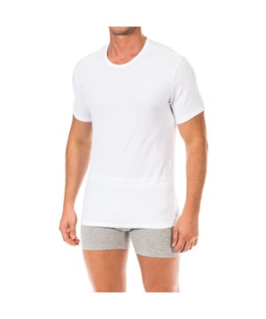 Pack-2 Calvin Klein Short Sleeve T-Shirts. 
 White color. 
 Made of elastic cotton. 
 Round neck with ribbed finish. 
 Personalized fabric tag by the mark, on the bottom side. 
 Comfortable and breathable fabric. 
 Stitched seams. 

 Composition: 
 - 95% Cotton. 
 - 5% Elastane. 

 Washing instructions: 
 -Wash the max. 40 ° C. 
 -Do not use bleach. 
 -Washing dry cleaning. 
 -Does use dryer. 
 -Turn to max. 130 ° C.