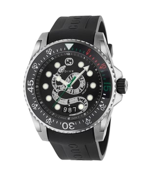 Manufacturer Product Number: YA136217 Brand: GUCCI Watch Markers: Dots Water Resistant: 200 Meters (suitable for diving) Recipient: Men's Movement: Quartz Case Material: Stainless Steel Dial Colour: Black Strap Material: Rubber Diameter: 45mm Brand Collections: Gucci Dive