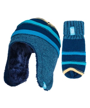 Spüren Sie auch schon, dass es draußen kühl wird? Wenn Sie auf der Suche nach Winteraccessoires für die ganze Familie sind, dann können Sie sich darauf verlassen, dass Heat Holders Sie warm und kühl hält. Dieses Set aus Mütze und Fäustling für Jungen ist eine gute Wahl, wenn Sie Wärme und Stil in einem Paket suchen. Die Mütze hat eine weiche Fleece-Innenseite, die die warme Luft nahe am Kopf hält, und zusätzliche Ohrenklappen, die auch die Ohren warm halten, damit du sicher sein kannst, dass die Mütze den ganzen Kopf warm hält. Die Fäustlinge haben die gleiche Fleece-Innenseite, die die warme Luft in der Nähe der Hände hält. Sowohl die Mütze als auch die Handschuhe sind mit flippigen Motiven bedruckt, so dass Ihre Kinder gleichzeitig warm und flippig bleiben können! Dieses Mützen- und Fäustlingsset ist für Jungen im Alter von 3 bis 6 Jahren geeignet und bietet zwei verschiedene Modelle. Die Mützen und Fäustlinge wurden mit Heat Weaver-Thermotechnologien aus Acryl und Polyester hergestellt und sind maschinenwaschbar.