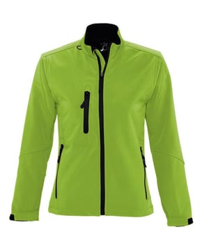 Stretch soft shell fabric has an elastane outer membrane with polyester fleece backing. Mesh lined front body panels. Breathable, windproof and water resistant. Shaped fit with taped neck. Collar high full zip with inner storm flap and chin guard. Two front zip pockets and one right chest zip pocket. Tear release adjustable cuffs. Adjustable drawcord at hem. Drop tail. Access for decoration. Material: 96% polyester/ 4% elastane outer. Ladies size: S(8/10), M(12), L(14), XL(16), XXL(18).