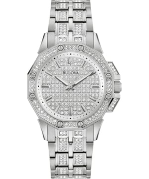This Bulova Octava Analogue Watch for Women is the perfect timepiece to wear or to gift. It's Silver 34 mm Round case combined with the comfortable Silver Stainless steel watch band will ensure you enjoy this stunning timepiece without any compromise. Operated by a high quality Quartz movement and water resistant to 3 bars, your watch will keep ticking. This elegant, fashionable watch set with beautiful stones is a perfect gift for New Year, birthday,valentine's day and so on -The watch has a function: Luminous Hands High quality 19 cm length and 17 mm width Silver Stainless steel strap with a Deployment clasp Case diameter: 34 mm,case thickness: 9 mm, case colour: Silver and dial colour: Silver