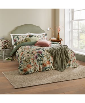 Enjoy a restful night's sleep in this beautiful Wallflower bedding, inspired by vintage botanical illustrations and tranquil bedroom tones. Printed on a soft cotton rich fabric with a textured slub finish, for a relaxed finish that looks timeless. The reverse features a 180tc cotton rich percale, for added comfort whilst you sleep.